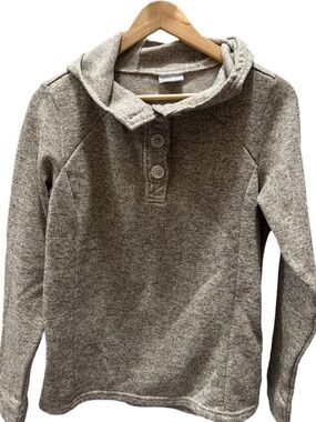 Columbia Heather Taupe Button-Neck Hooded Sweater